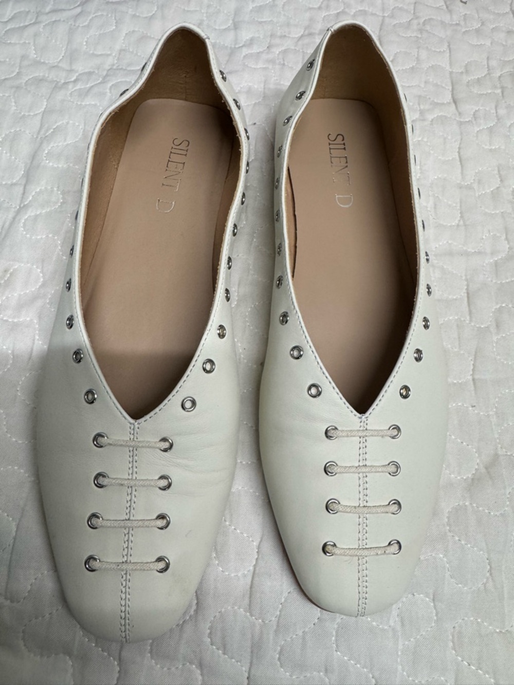Silent D White Studded Leather Ballet Flats